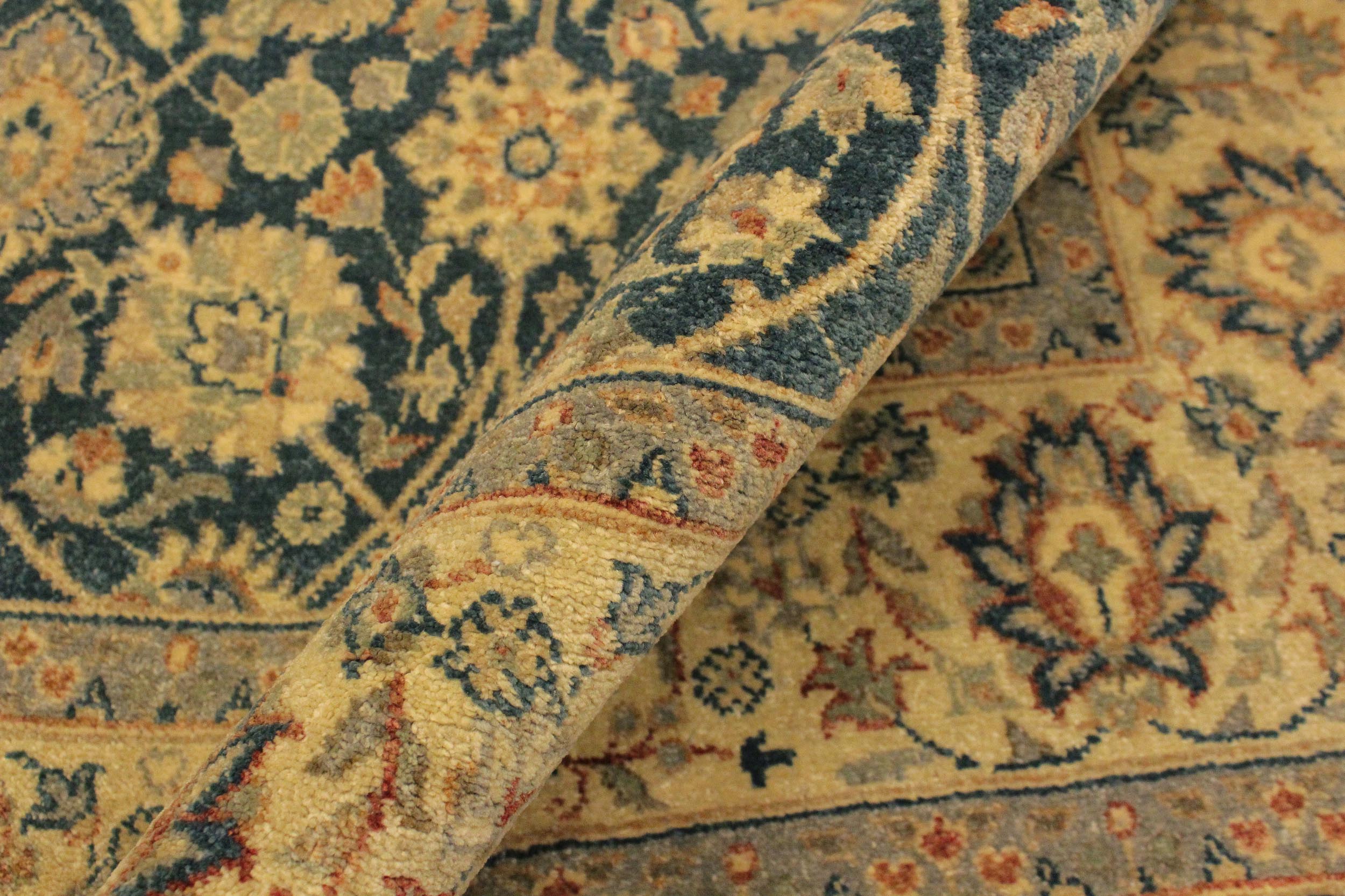 handmade Transitional Design Teal Blue Ivory Hand Knotted RECTANGLE 100% WOOL area rug 4' x 6'