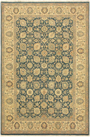 handmade Transitional Design Teal Blue Ivory Hand Knotted RECTANGLE 100% WOOL area rug 4'X6'