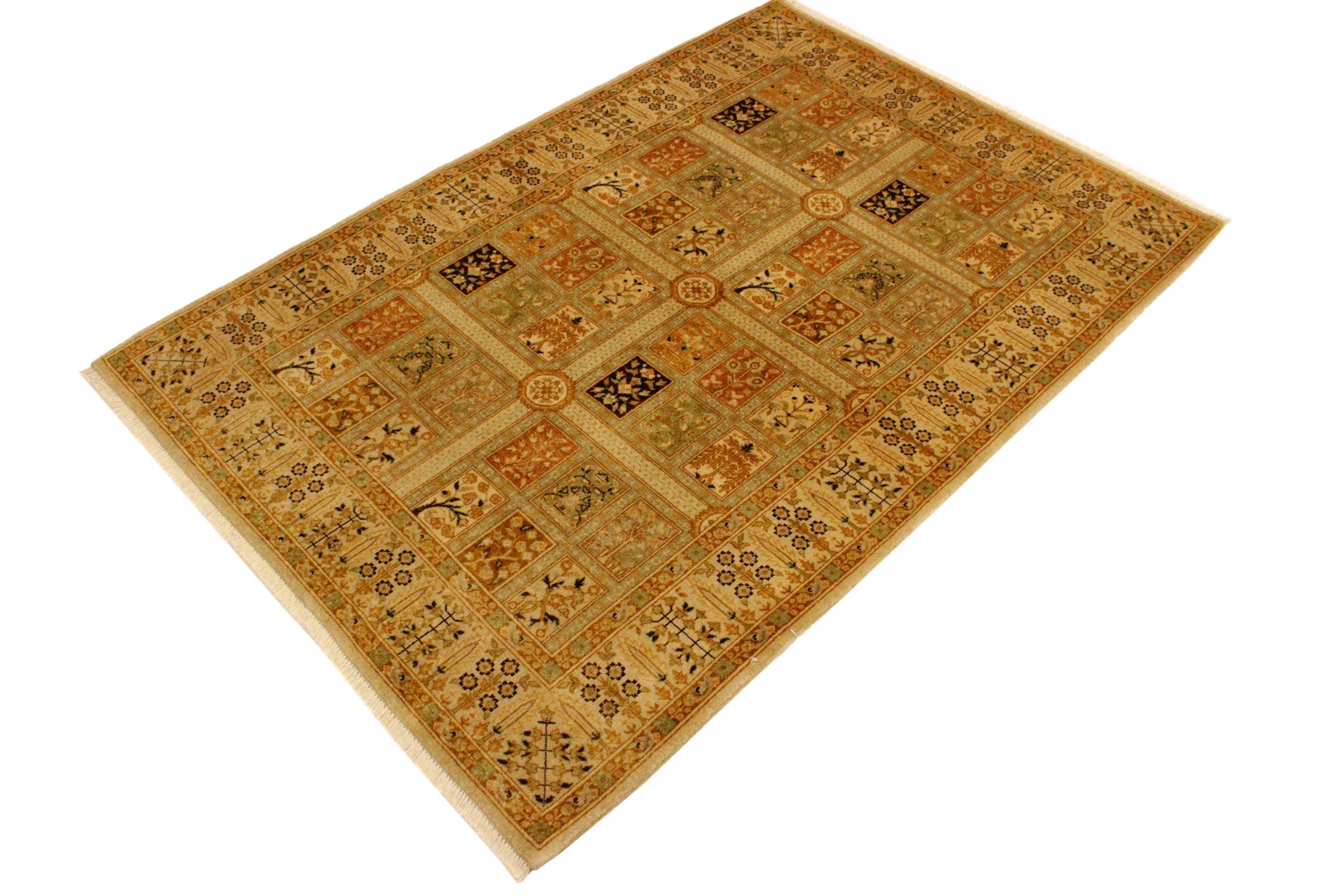 handmade Transitional Design Tan Gold Hand Knotted RECTANGLE 100% WOOL area rug 4' x 6'