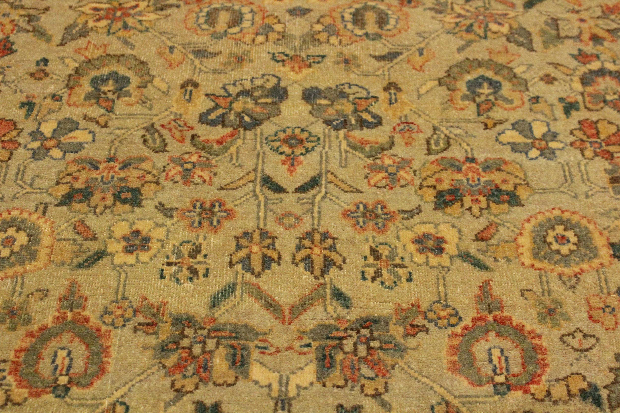 handmade Traditional Design Tan Green Hand Knotted RECTANGLE 100% WOOL area rug 4' x 6'