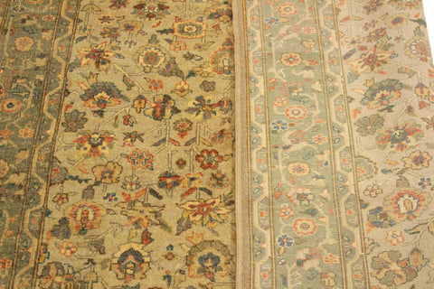 handmade Traditional Design Tan Green Hand Knotted RECTANGLE 100% WOOL area rug 4' x 6'