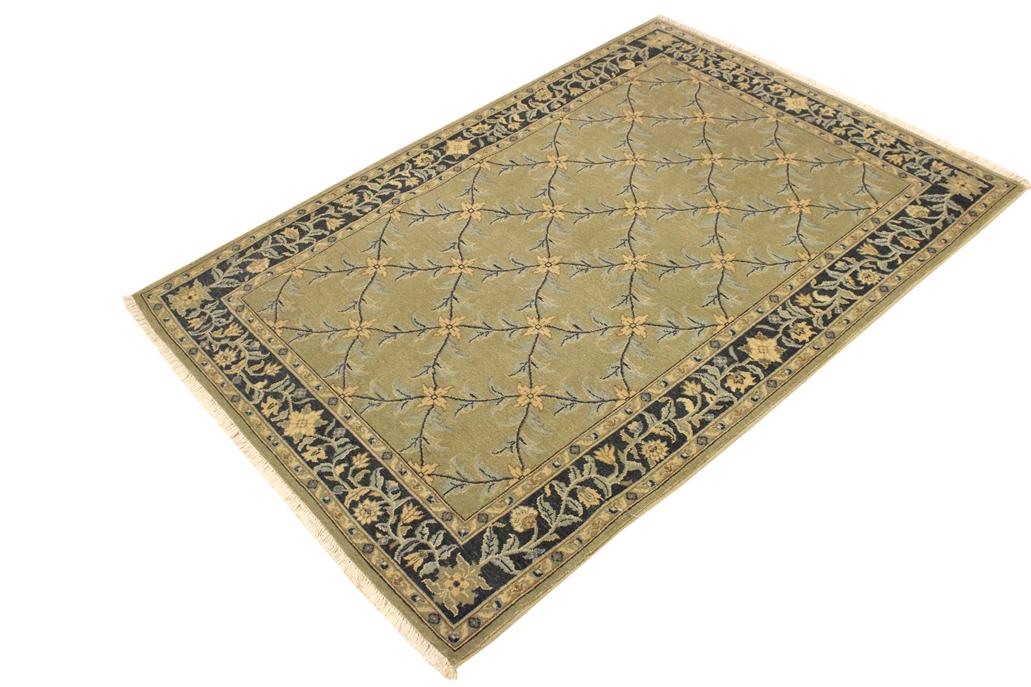handmade Transitional Design Lt. Green Charcoal Hand Knotted RECTANGLE 100% WOOL area rug 4'X6'