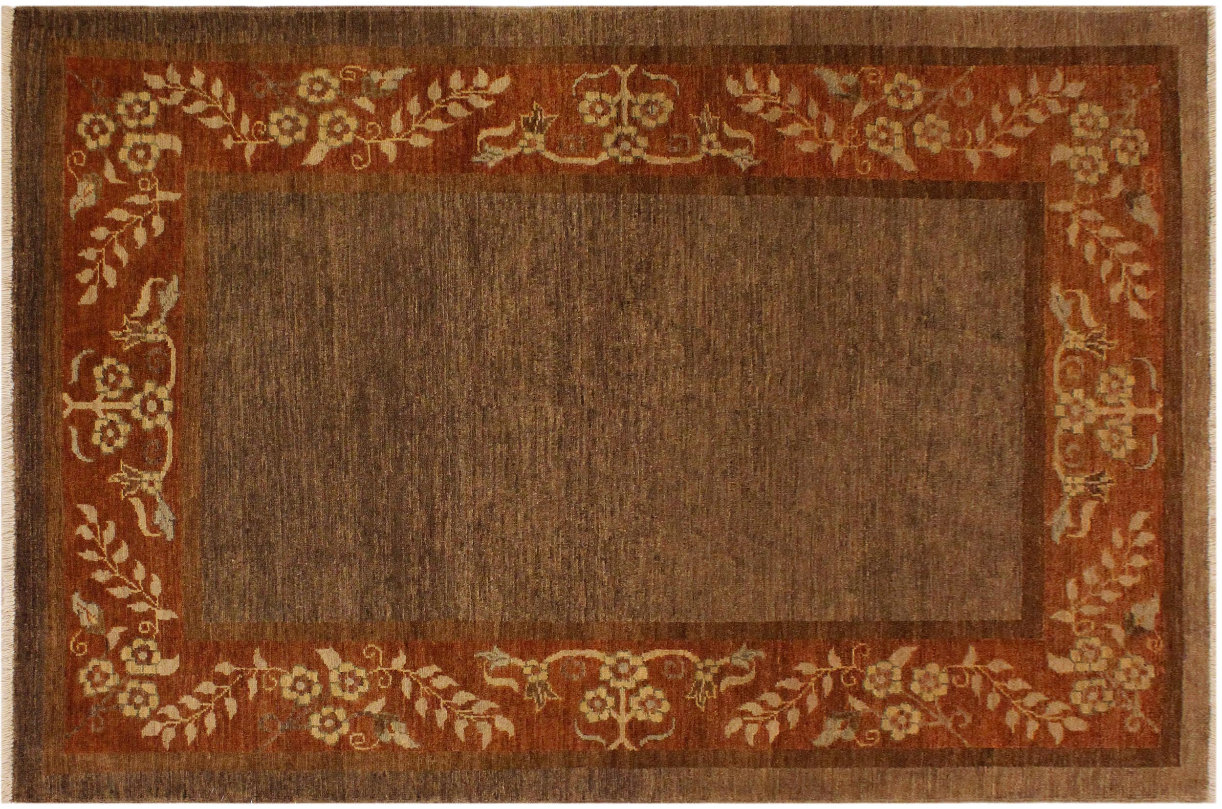handmade Modern Gabbeh Brown Rust Hand Knotted RECTANGLE 100% WOOL area rug 4' x 6'