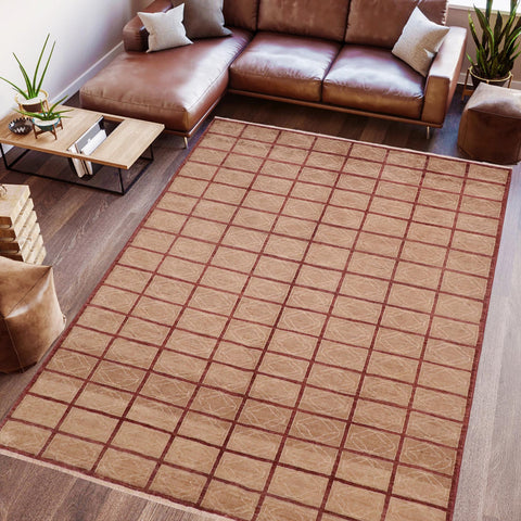 handmade Modern Gabbeh Tan Aubergine Hand Knotted RECTANGLE 100% WOOL area rug 8' x 10'