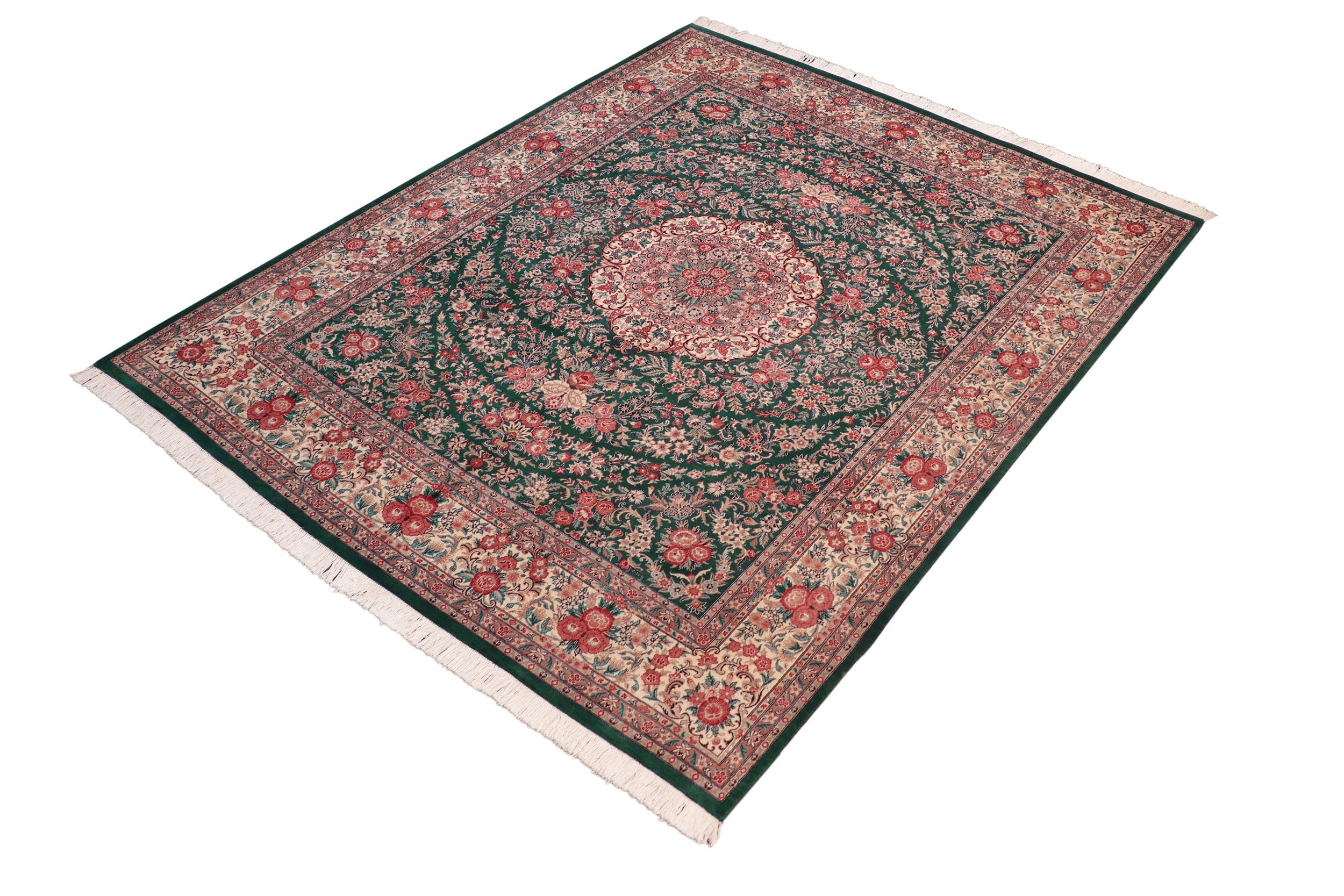 handmade Traditional Kashan Green Beige Hand Knotted RECTANGLE 100% WOOL area rug 8x10