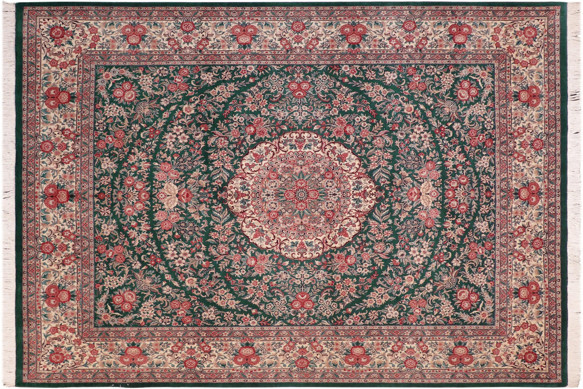 handmade Traditional Kashan Green Beige Hand Knotted RECTANGLE 100% WOOL area rug 8x10