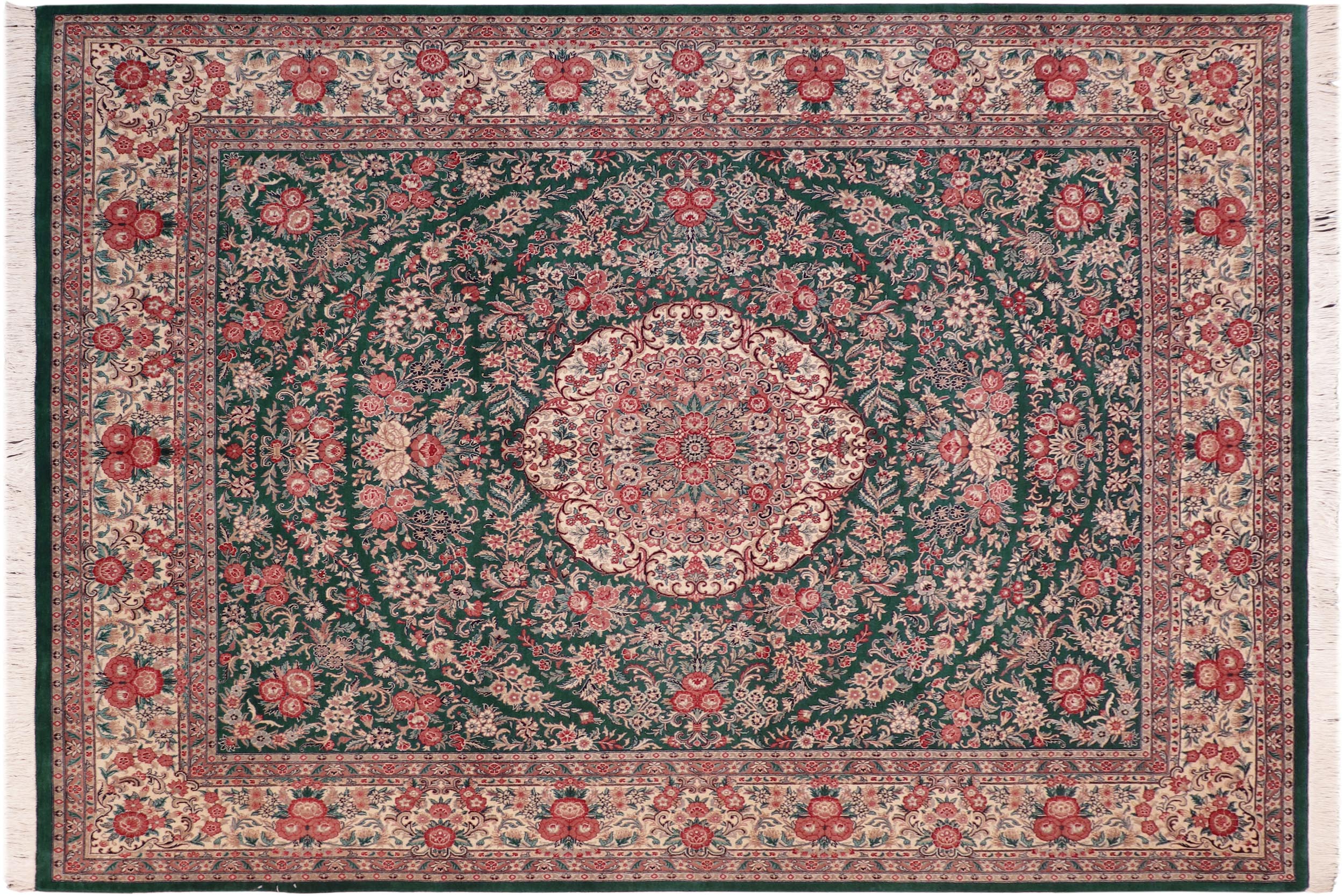 handmade Traditional Kashan Green Beige Hand Knotted RECTANGLE 100% WOOL area rug 8x10