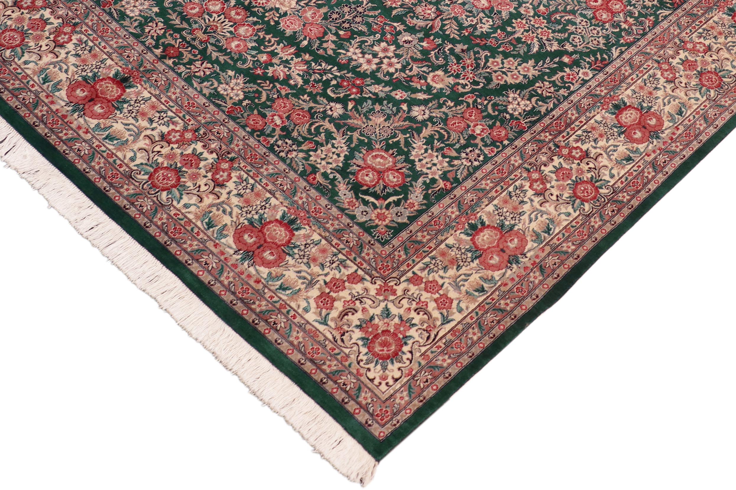 handmade Traditional Kashan Green Beige Hand Knotted RECTANGLE 100% WOOL area rug 8x10