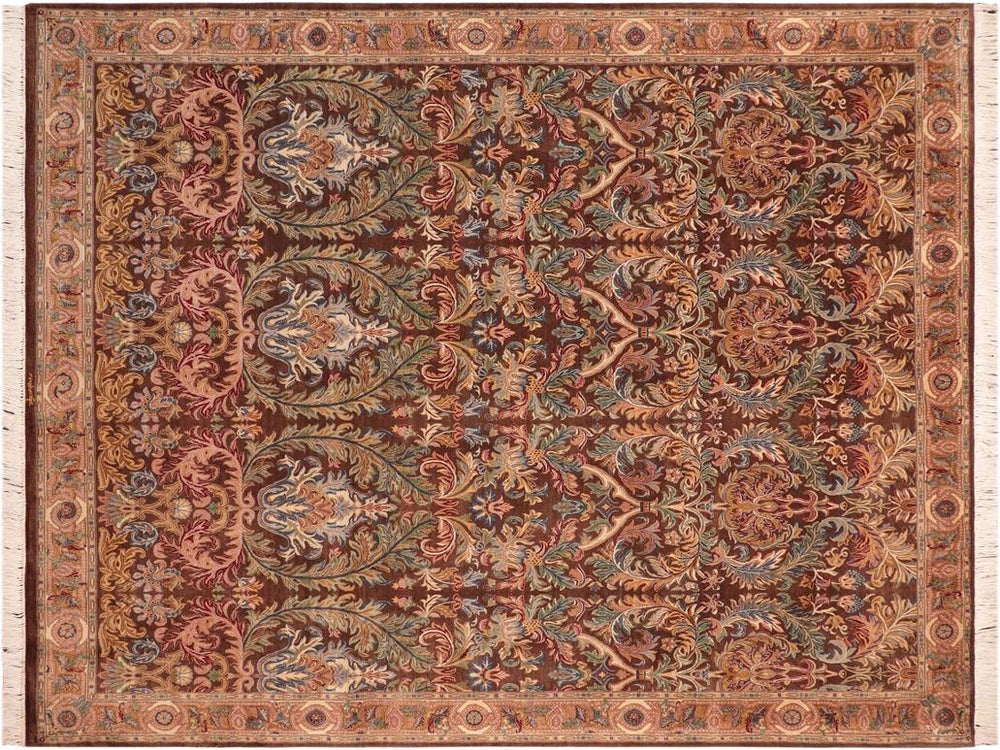handmade Traditional Imran Brown Gold Hand Knotted RECTANGLE 100% WOOL area rug 8x10