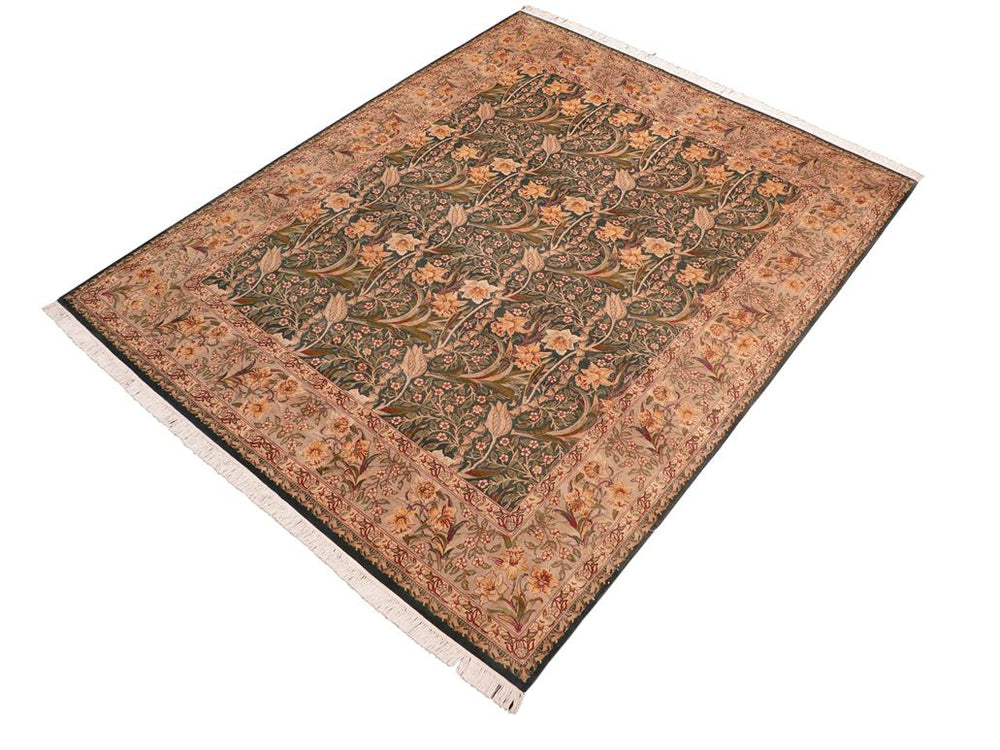 handmade Traditional Dafodils Green Gray Hand Knotted RECTANGLE 100% WOOL area rug 8x10