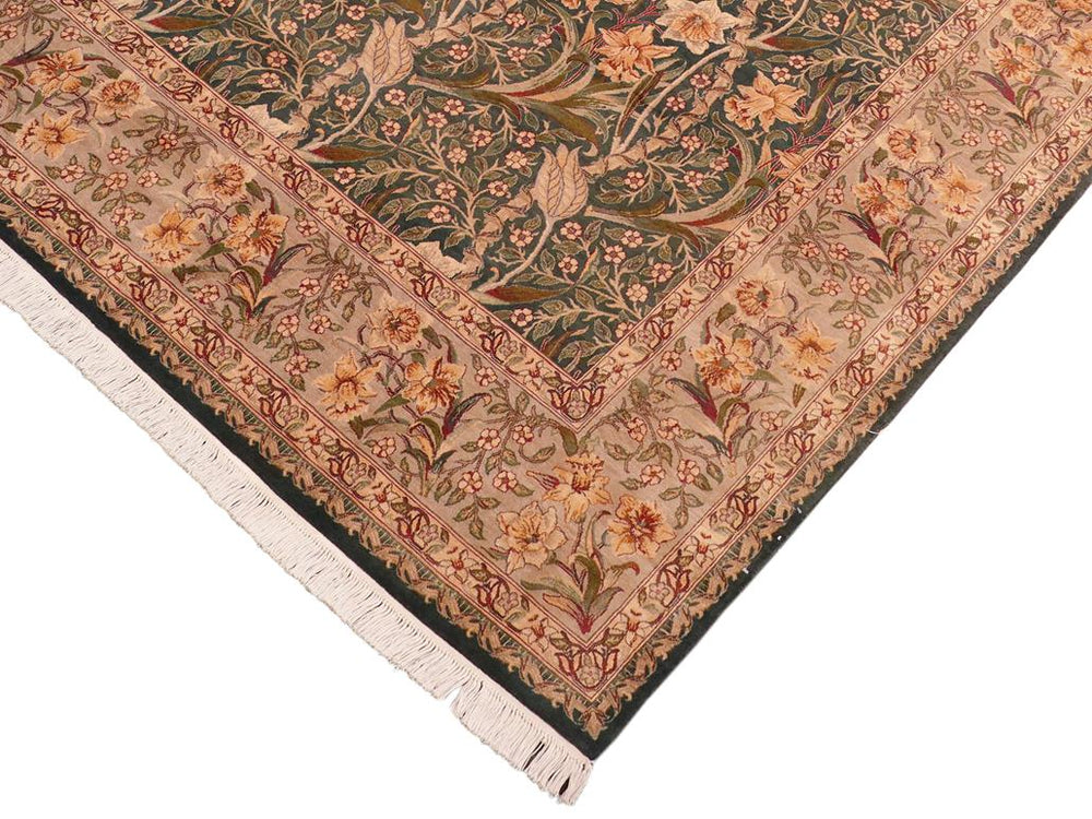 handmade Traditional Dafodils Green Gray Hand Knotted RECTANGLE 100% WOOL area rug 8x10