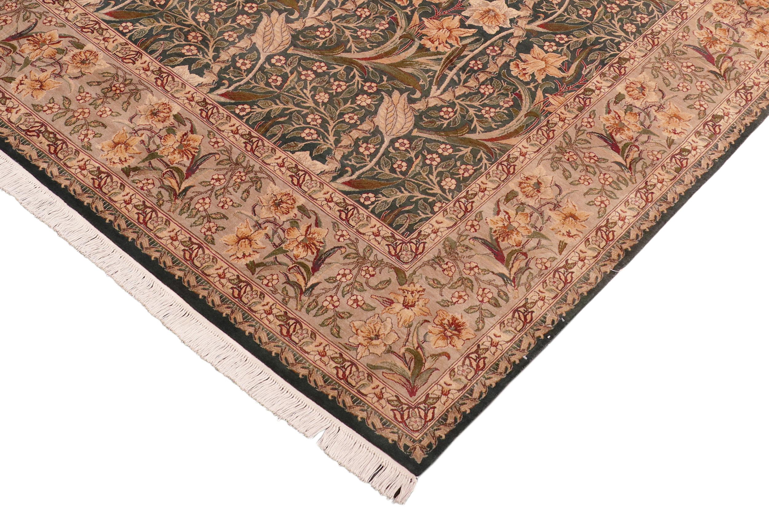 handmade Transitional Dafodils Green Gray Hand Knotted RECTANGLE 100% WOOL area rug 8x10