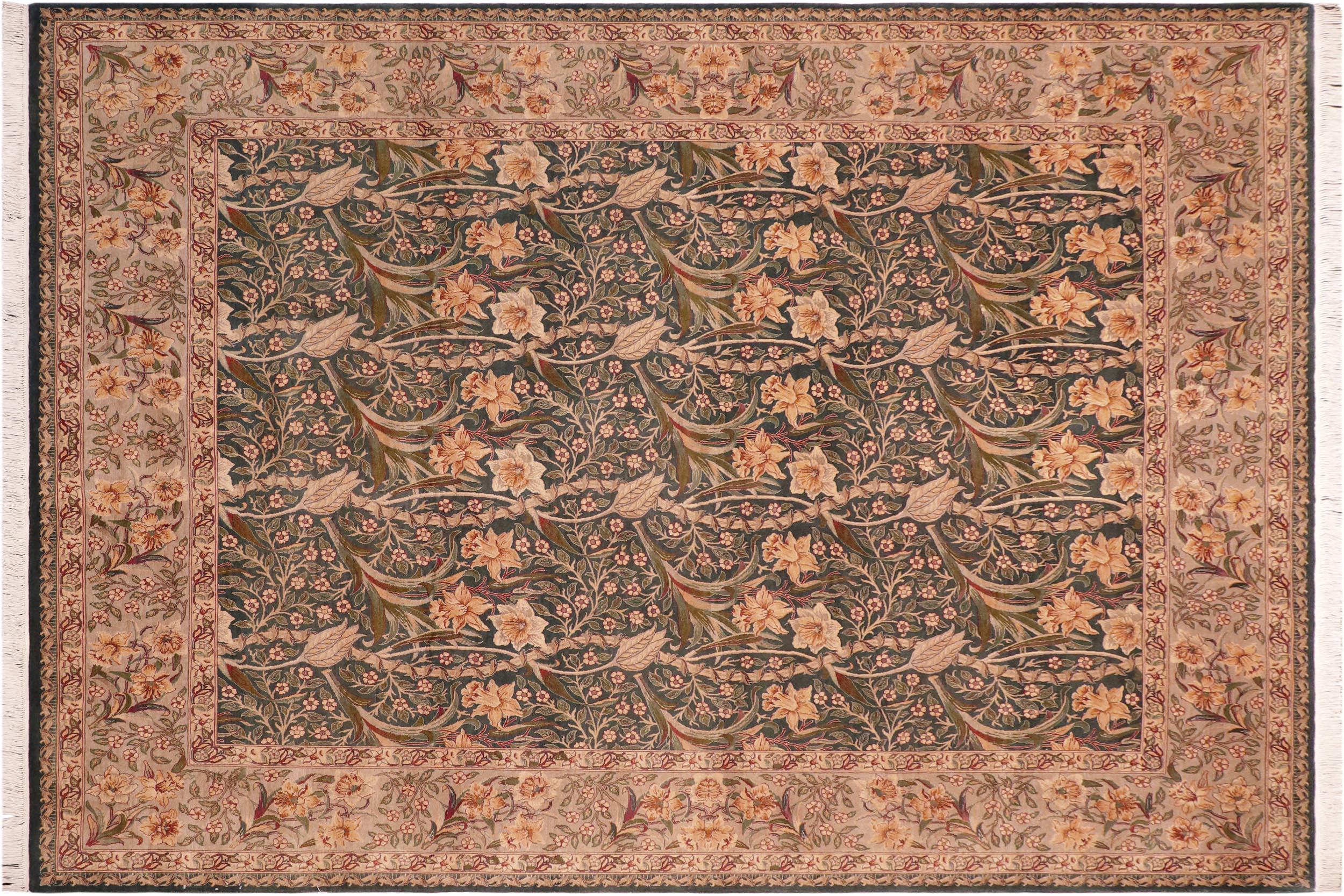 handmade Transitional Dafodils Green Gray Hand Knotted RECTANGLE 100% WOOL area rug 8x10
