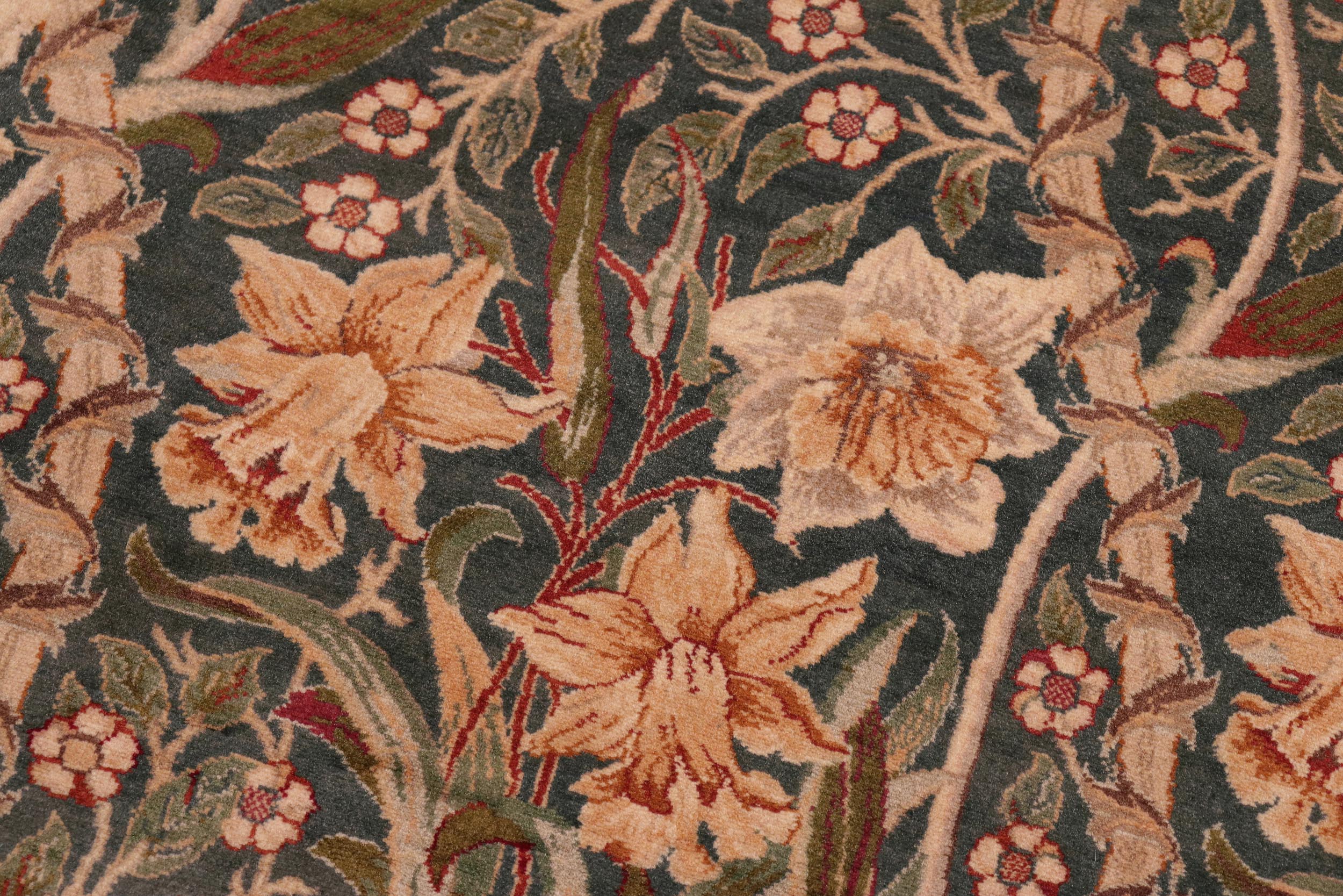 handmade Transitional Dafodils Green Gray Hand Knotted RECTANGLE 100% WOOL area rug 8x10
