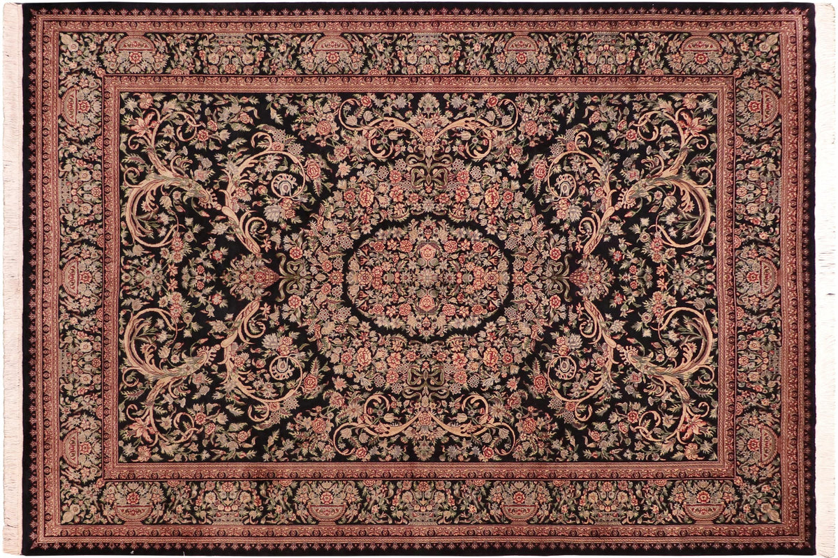 handmade Traditional Tamour Black Beige Hand Knotted RECTANGLE 100% WOOL area rug 8x10