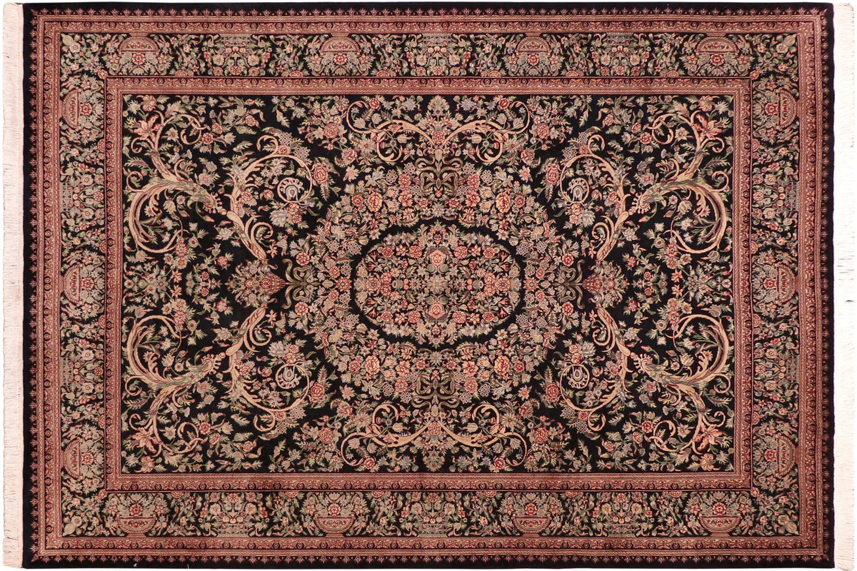 handmade Traditional Tamour Black Beige Hand Knotted RECTANGLE 100% WOOL area rug 8x10