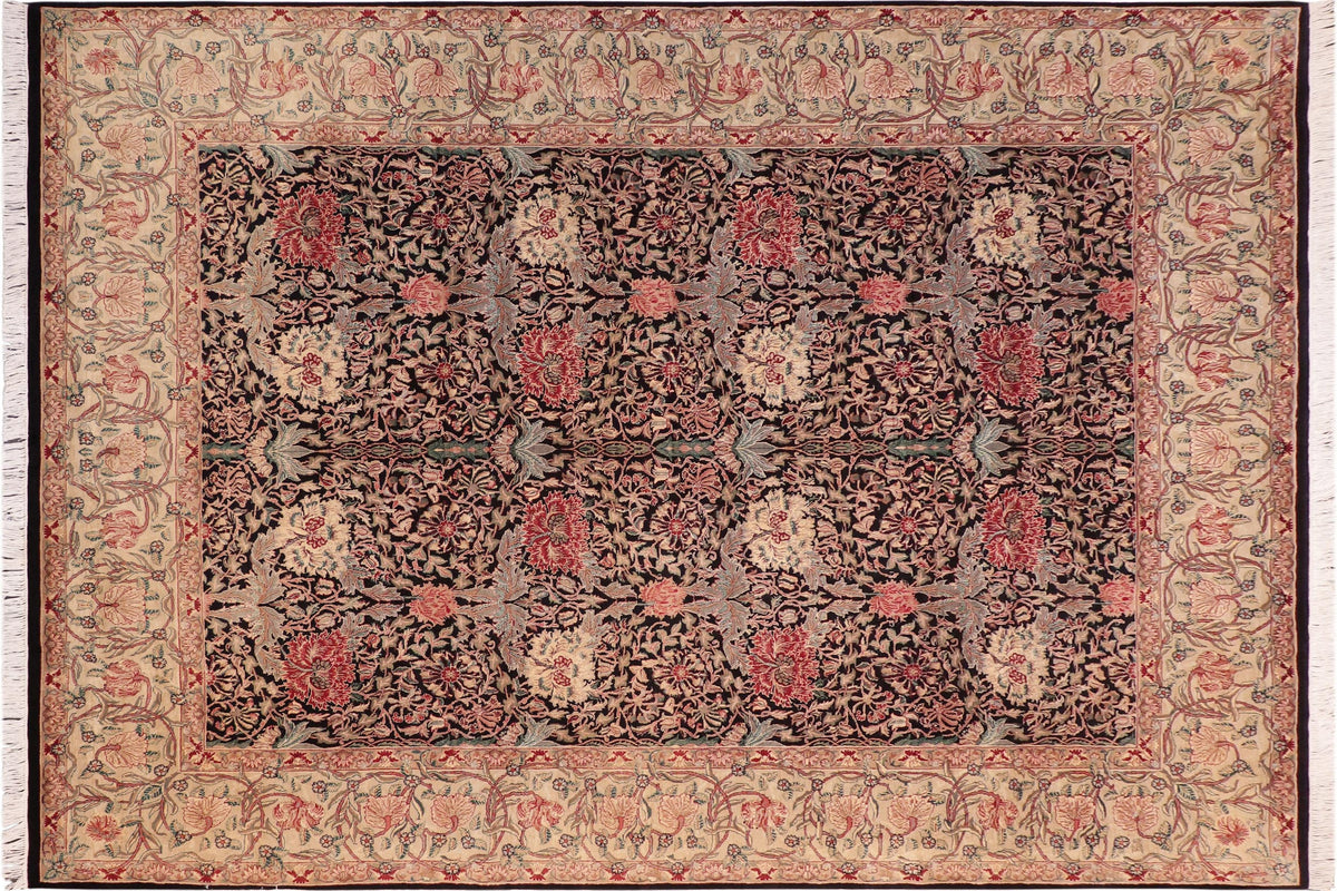 handmade Transitional William Black Beige Hand Knotted RECTANGLE 100% WOOL area rug 8x10