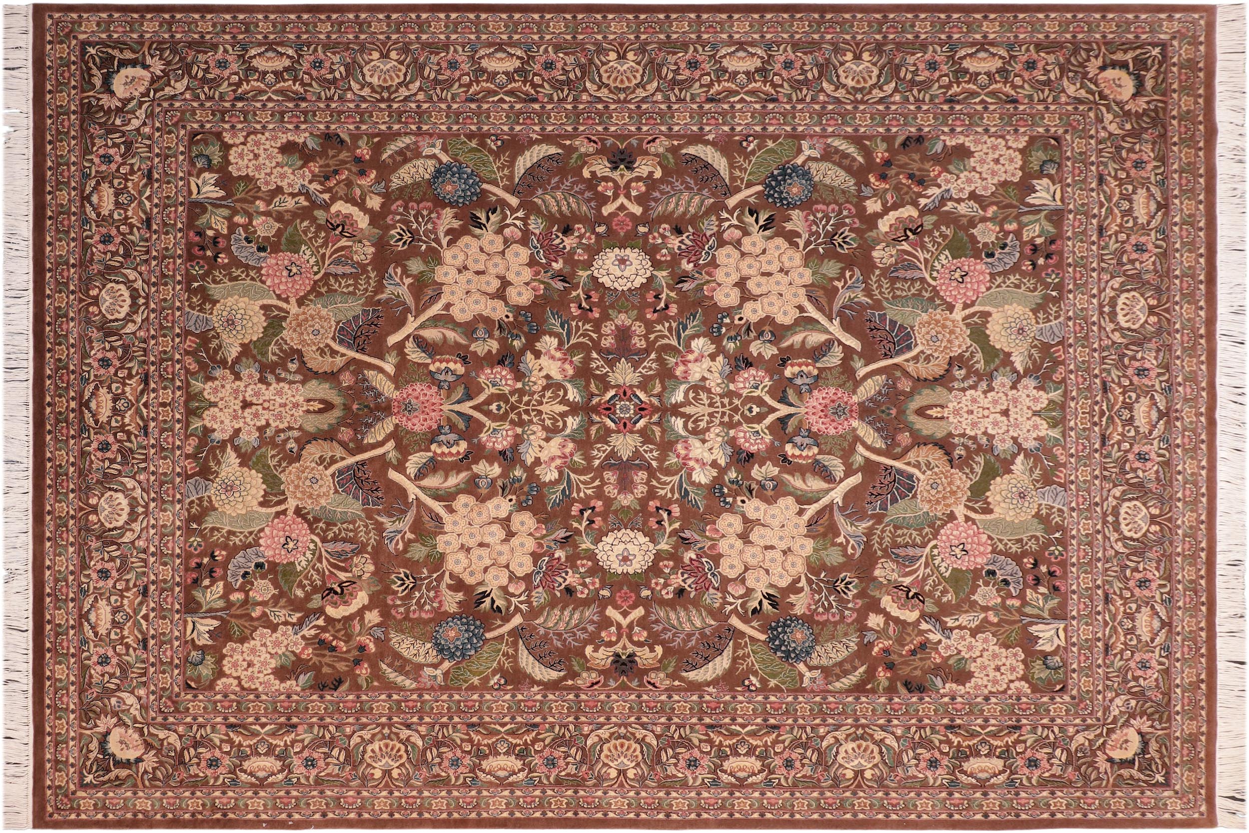 handmade Traditional Nagi Brown Blue Hand Knotted RECTANGLE 100% WOOL area rug 8x10