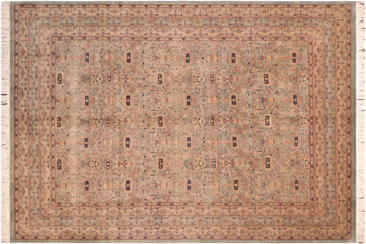 handmade Transitional Razia Green Blue Hand Knotted RECTANGLE 100% WOOL area rug 8x10