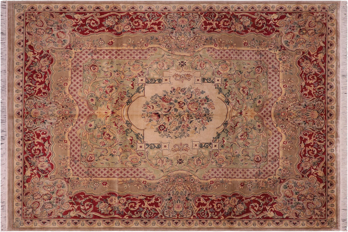 handmade Traditional Haider Lt. Green Lt.red Hand Knotted RECTANGLE 100% WOOL area rug 8x10