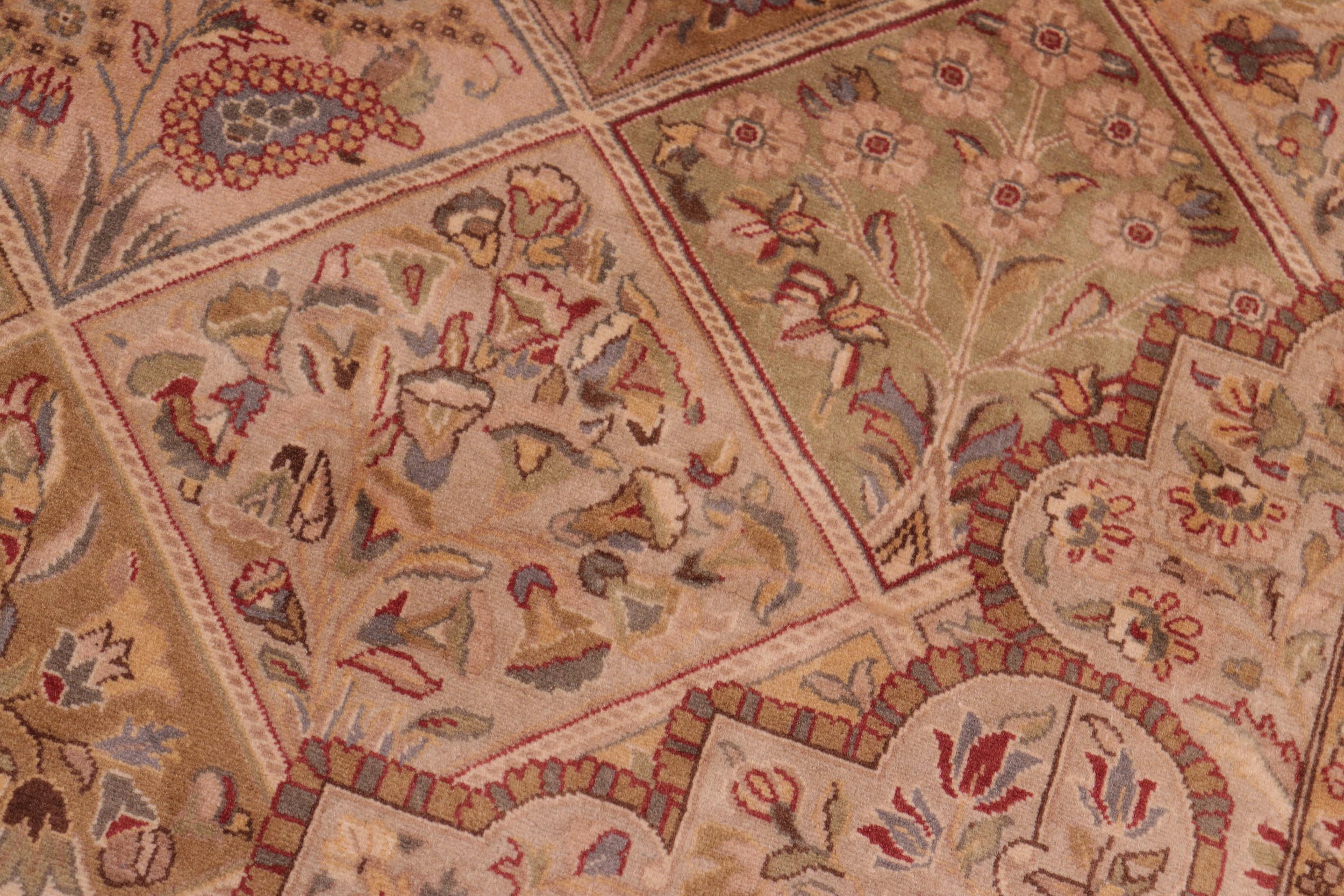 handmade Traditional Gulab Gold Green Hand Knotted RECTANGLE 100% WOOL area rug 8x10