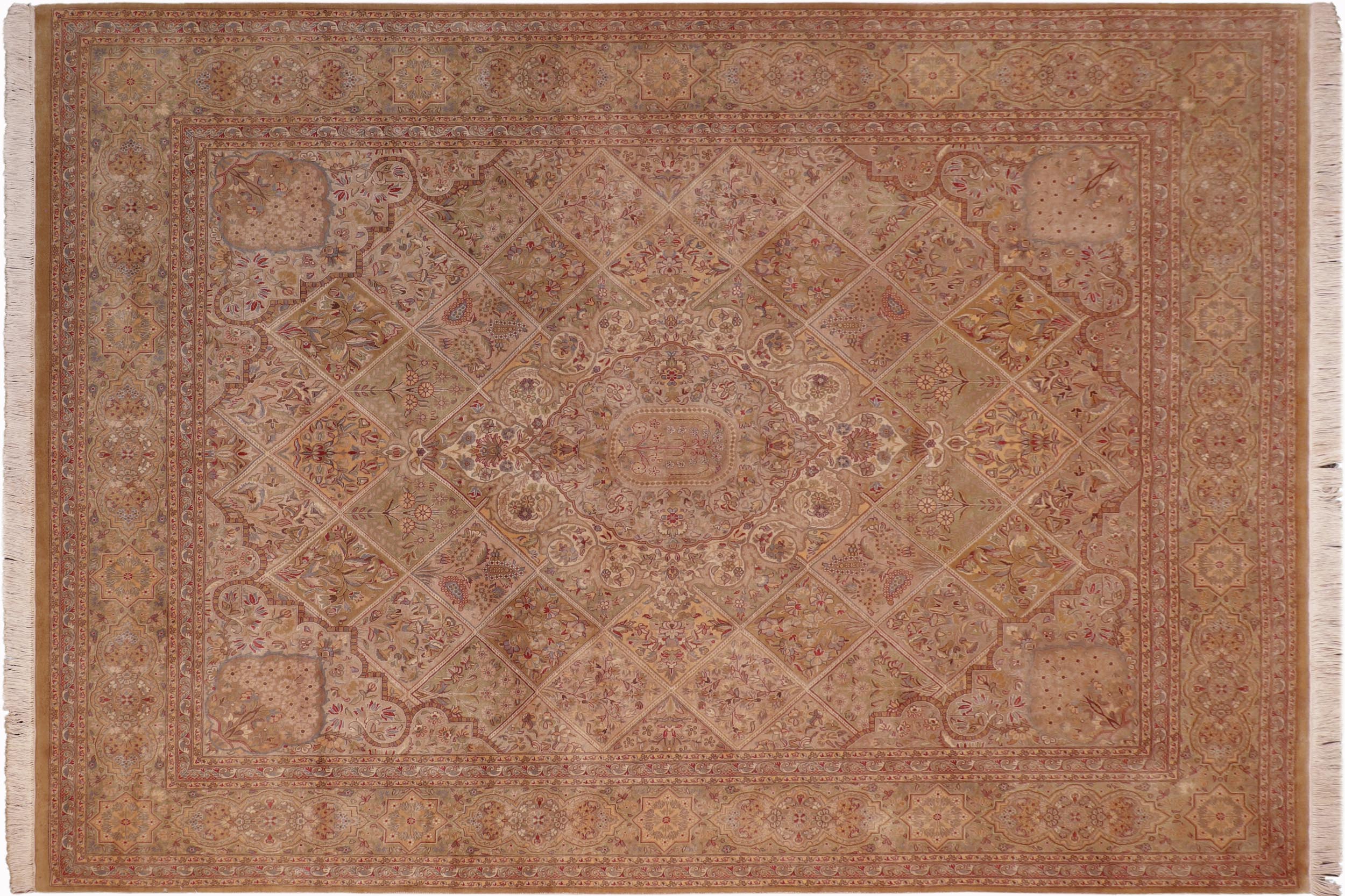 handmade Traditional Gulab Gold Green Hand Knotted RECTANGLE 100% WOOL area rug 8x10