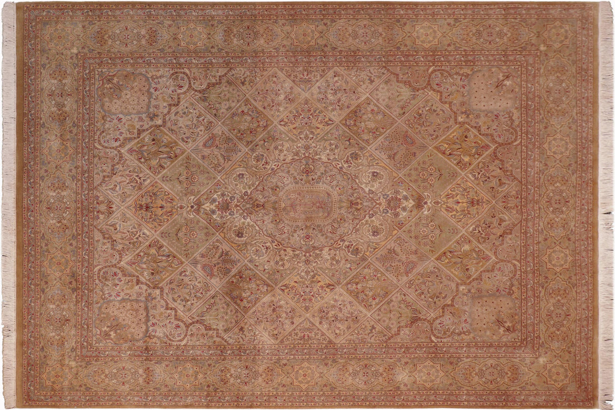 handmade Traditional Gulab Gold Green Hand Knotted RECTANGLE 100% WOOL area rug 8x10