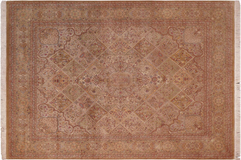 handmade Traditional Gulab Gold Green Hand Knotted RECTANGLE 100% WOOL area rug 8x10