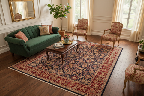handmade Transitional Agra Blue Red Hand Knotted RECTANGLE 100% WOOL area rug 8 x 10