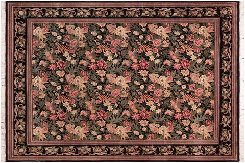 handmade Transitional David Black Green Hand Knotted RECTANGLE 100% WOOL area rug 8x10