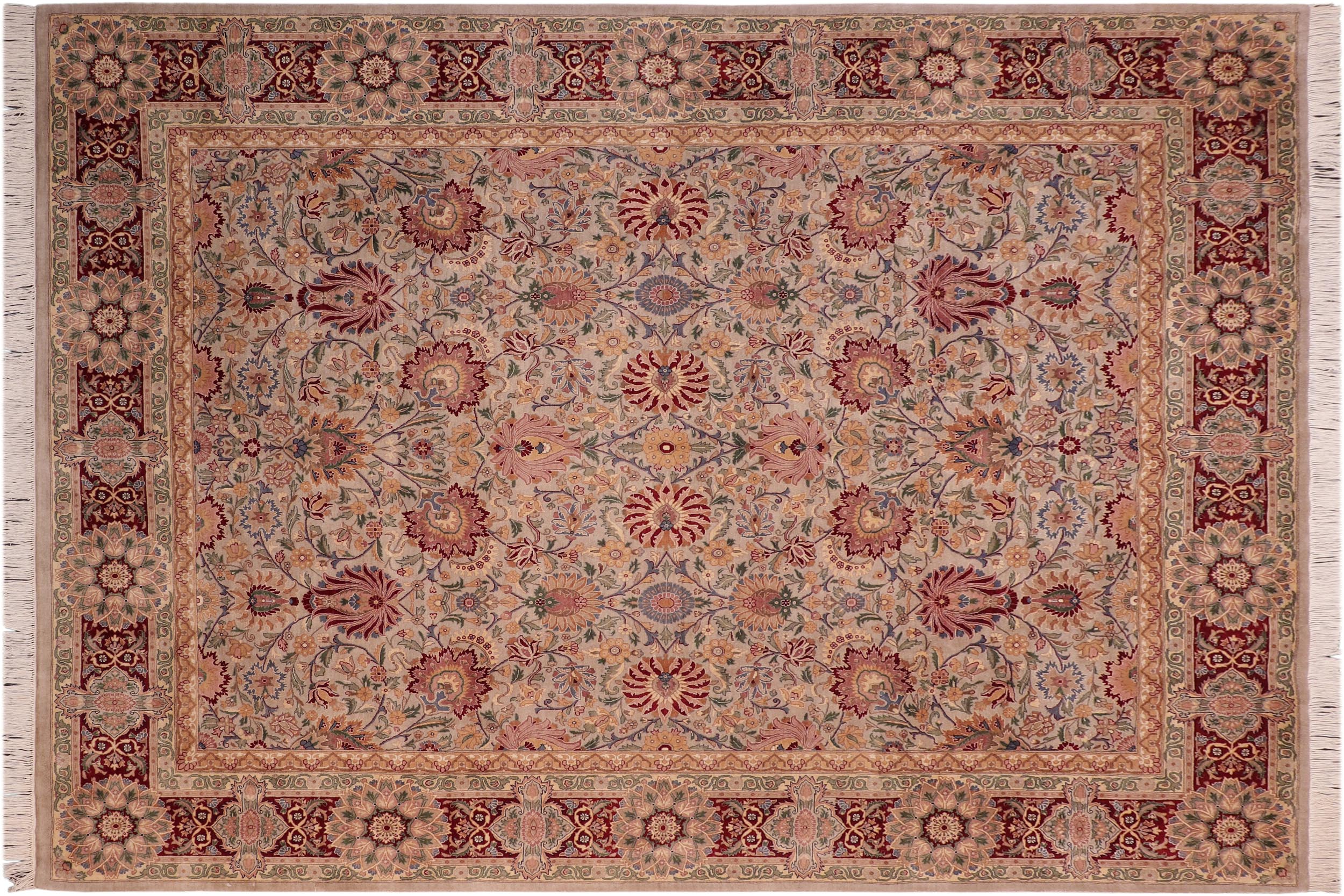 handmade Traditional Lahore Gray Red Hand Knotted RECTANGLE 100% WOOL area rug 8x10
