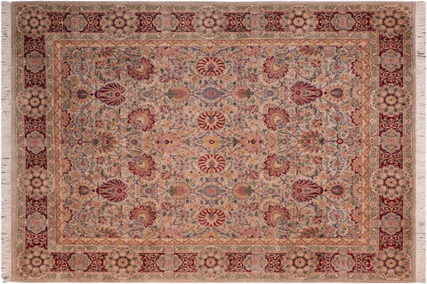 handmade Traditional Lahore Gray Red Hand Knotted RECTANGLE 100% WOOL area rug 8x10
