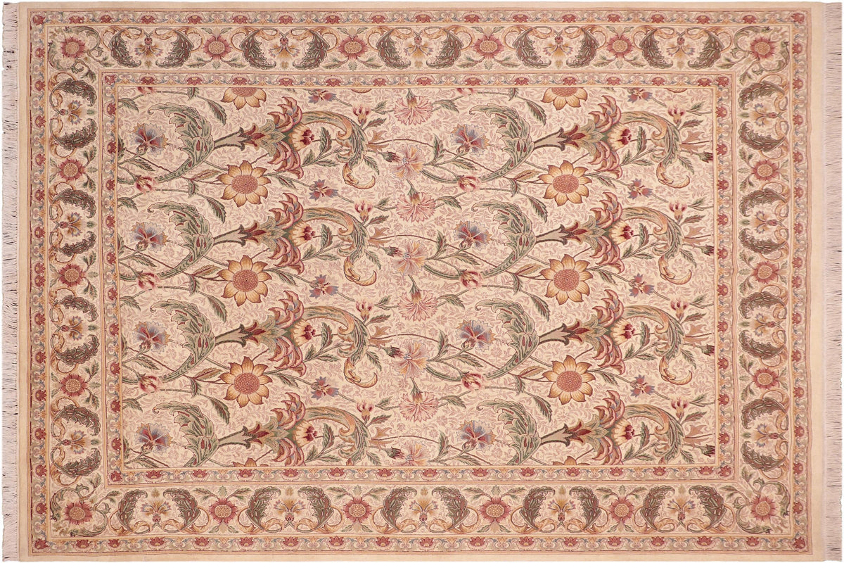 handmade Transitional Azeem Beige Green Hand Knotted RECTANGLE 100% WOOL area rug 8x10