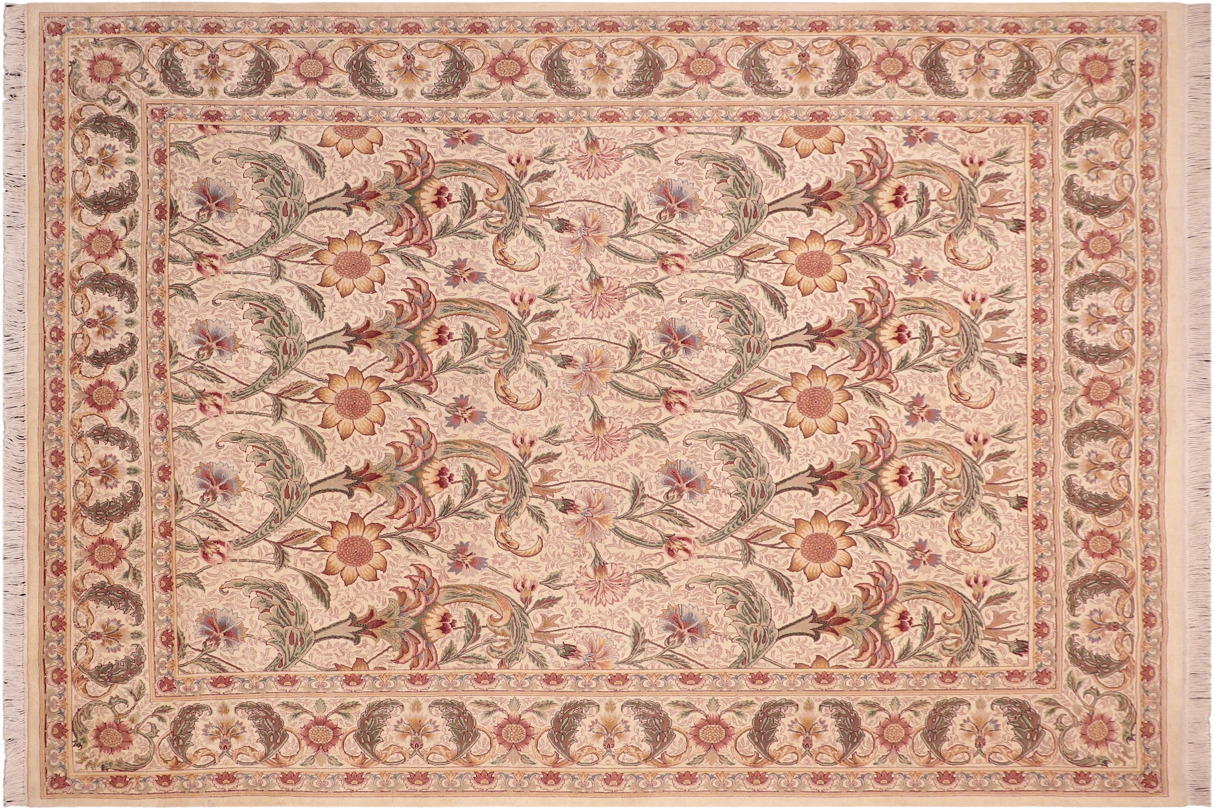 handmade Transitional Azeem Beige Green Hand Knotted RECTANGLE 100% WOOL area rug 8x10