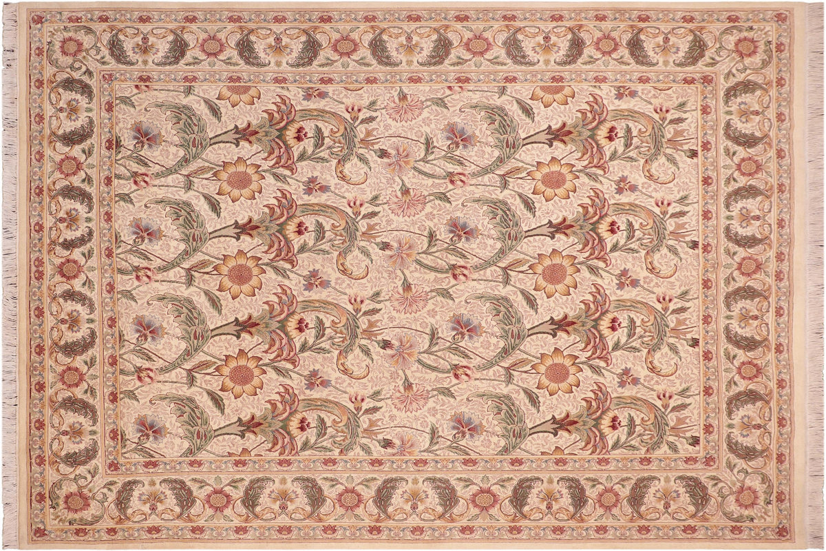 handmade Transitional Azeem Beige Green Hand Knotted RECTANGLE 100% WOOL area rug 8x10
