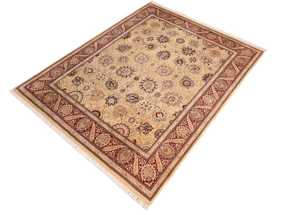 handmade Traditional Mubashar Beige Red Hand Knotted RECTANGLE 100% WOOL area rug 8x10