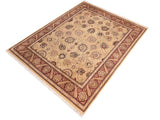 handmade Traditional Mubashar Beige Red Hand Knotted RECTANGLE 100% WOOL area rug 8x10