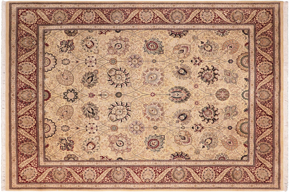handmade Traditional Mubashar Beige Red Hand Knotted RECTANGLE 100% WOOL area rug 8x10
