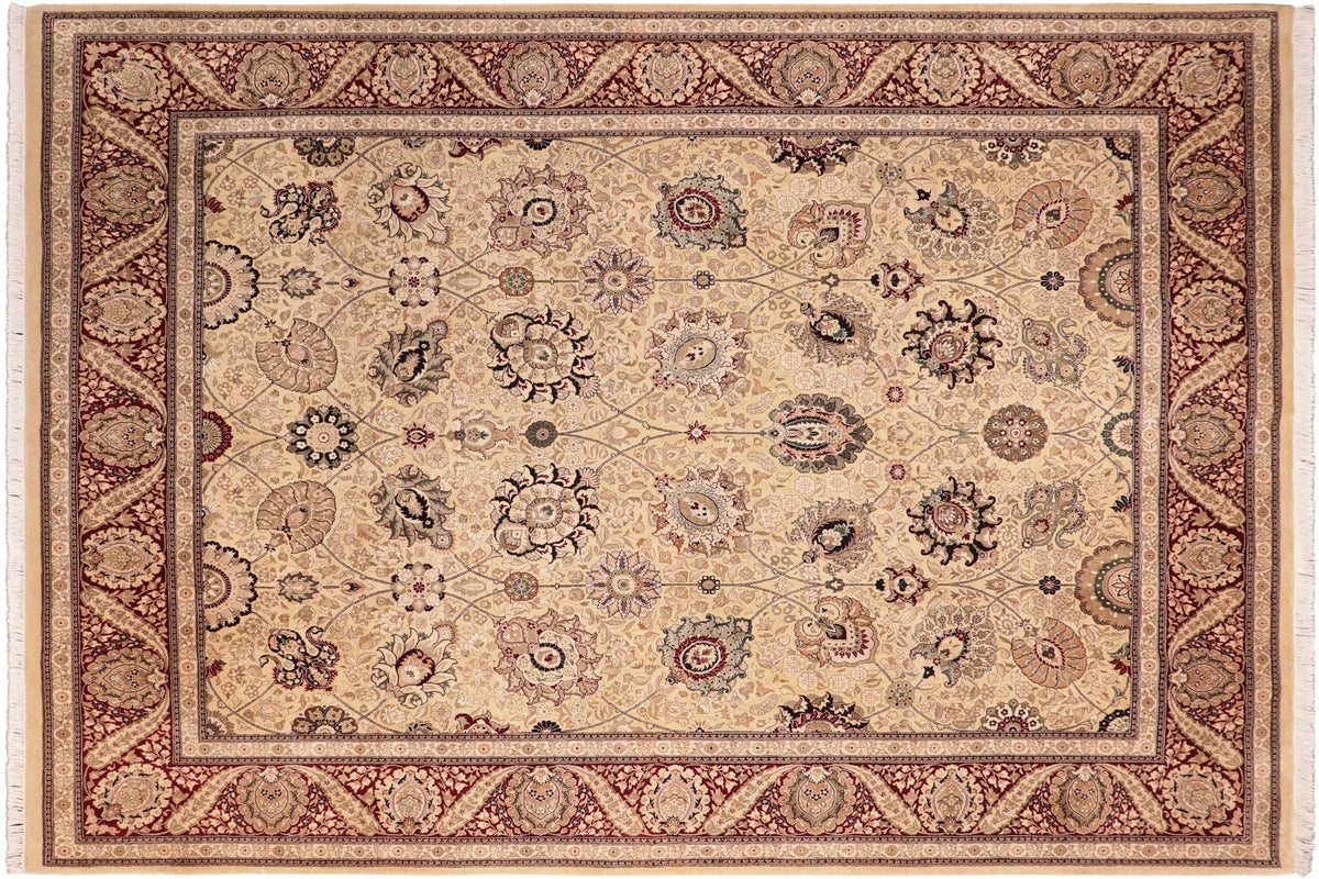 handmade Traditional Mubashar Beige Red Hand Knotted RECTANGLE 100% WOOL area rug 8x10