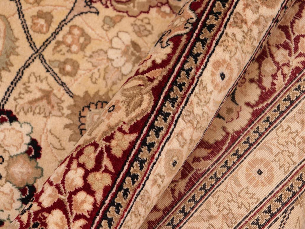 handmade Traditional Mubashar Beige Red Hand Knotted RECTANGLE 100% WOOL area rug 8x10