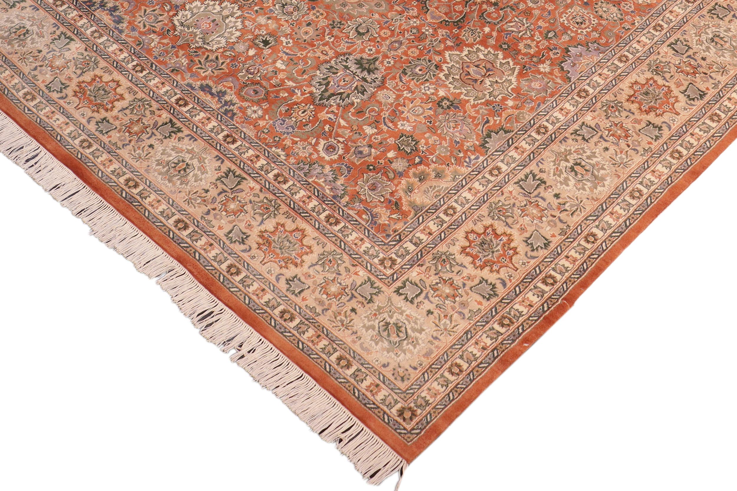 handmade Traditional Lahore Orange Tan Hand Knotted RECTANGLE 100% WOOL area rug 8x10