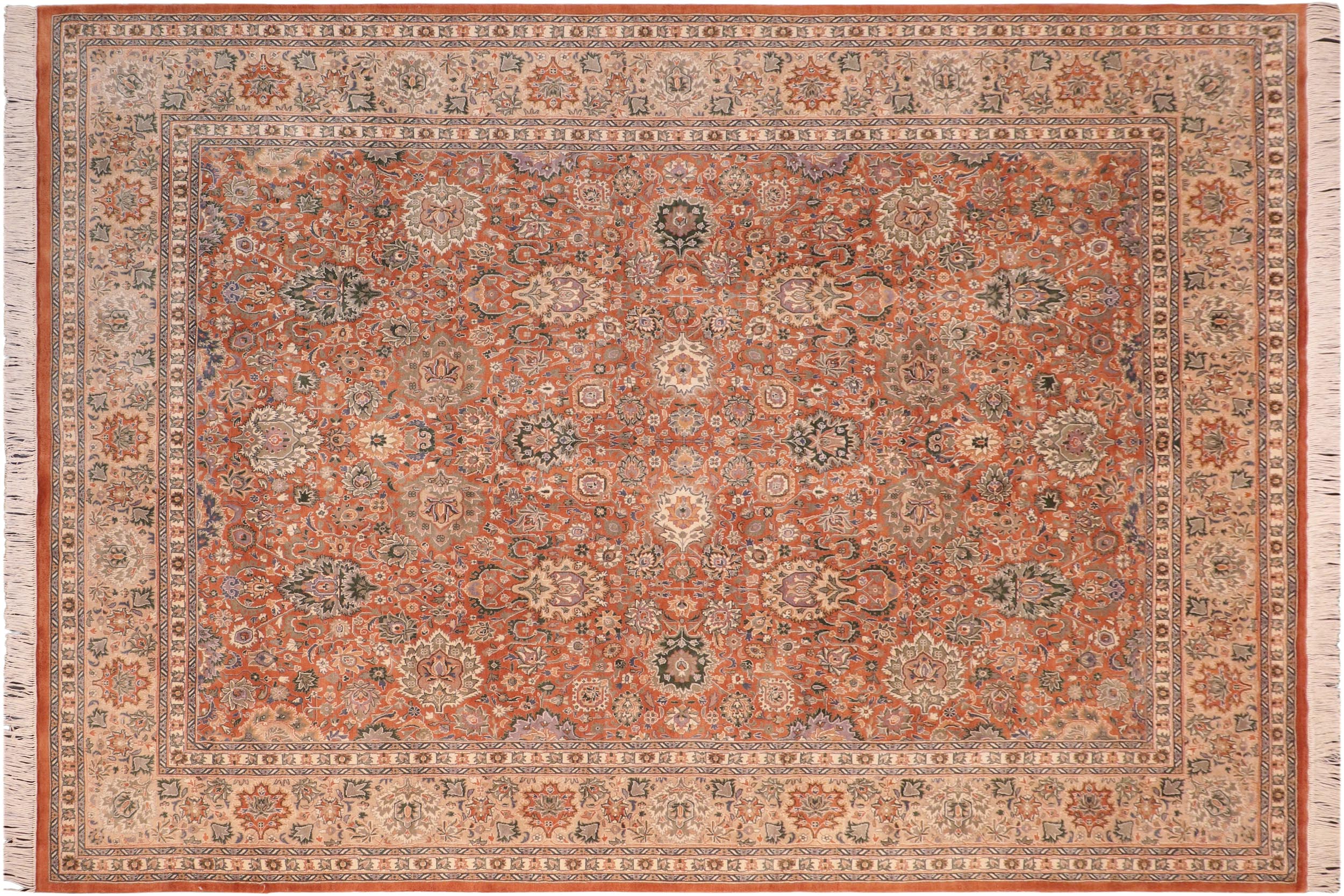 handmade Traditional Lahore Orange Tan Hand Knotted RECTANGLE 100% WOOL area rug 8x10