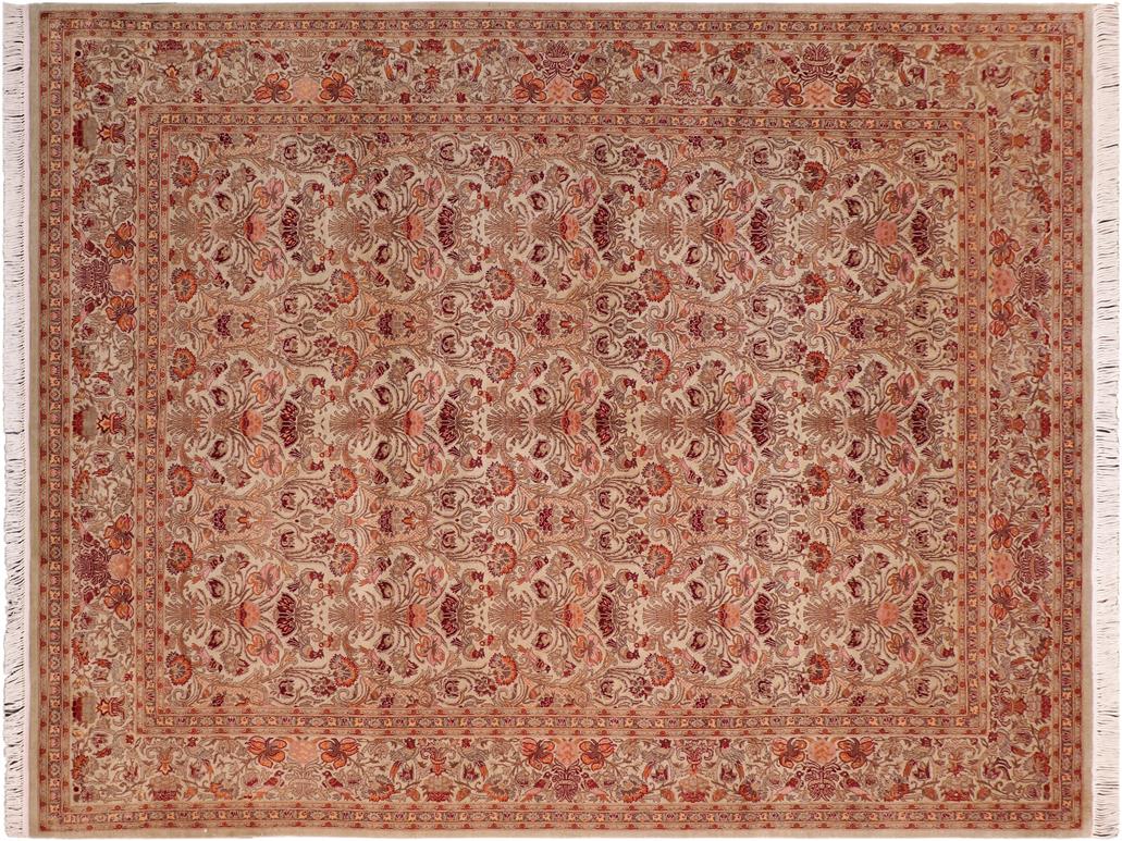 handmade Traditional Sayra Green Beige Hand Knotted RECTANGLE 100% WOOL area rug 8x10