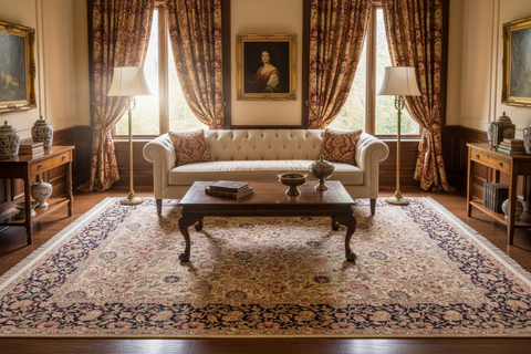 handmade Transitional Irfan Beige Blue Hand Knotted RECTANGLE 100% WOOL area rug 8x10