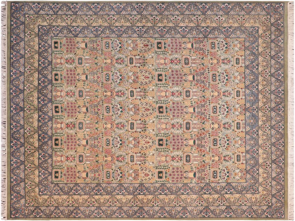handmade Traditional Razia Green Gray Hand Knotted RECTANGLE 100% WOOL area rug 8x10
