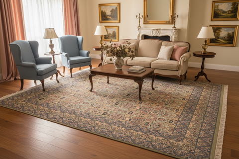 handmade Transitional Razia Green Gray Hand Knotted RECTANGLE 100% WOOL area rug 8x10