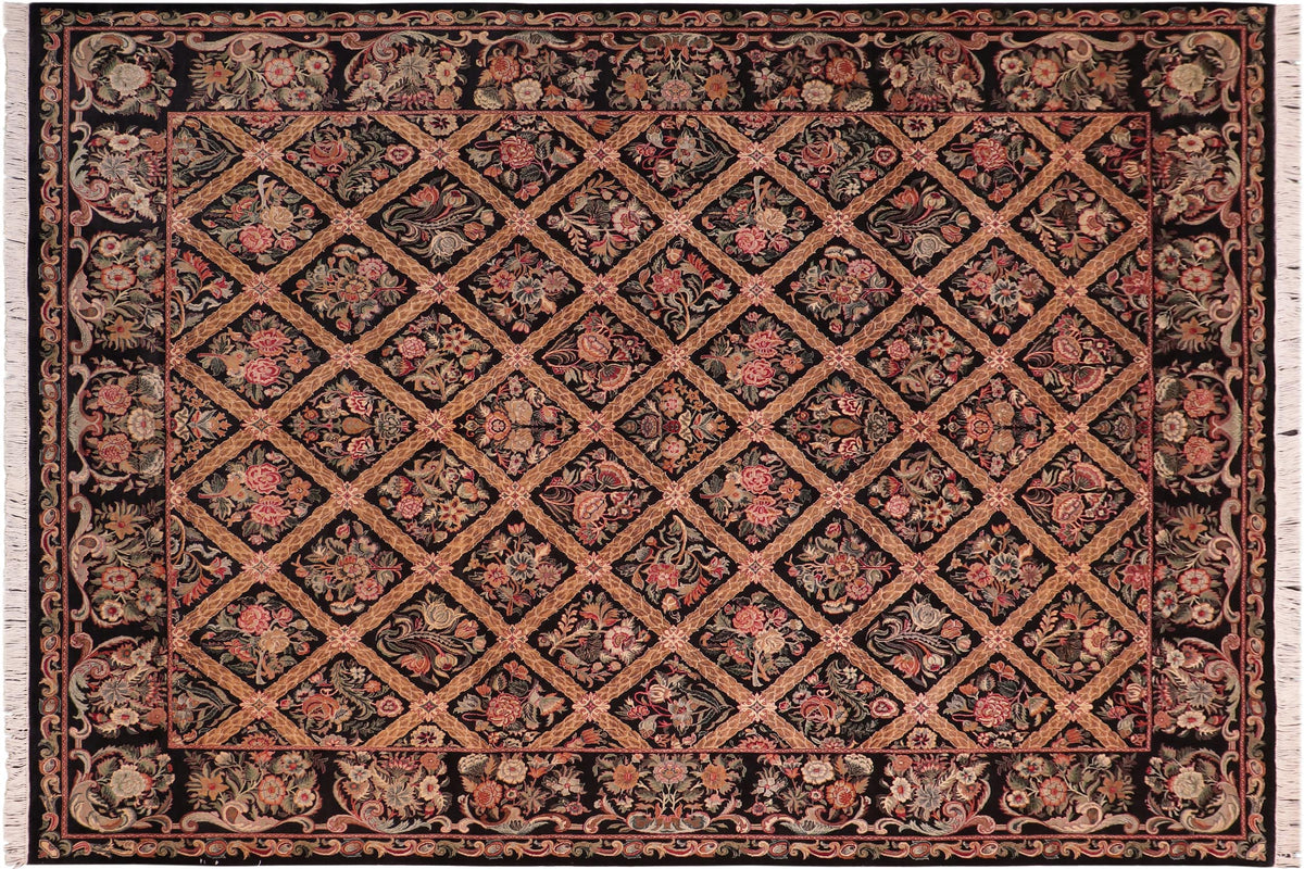 handmade Transitional Bakhtair Black Brown Hand Knotted RECTANGLE 100% WOOL area rug 8x10