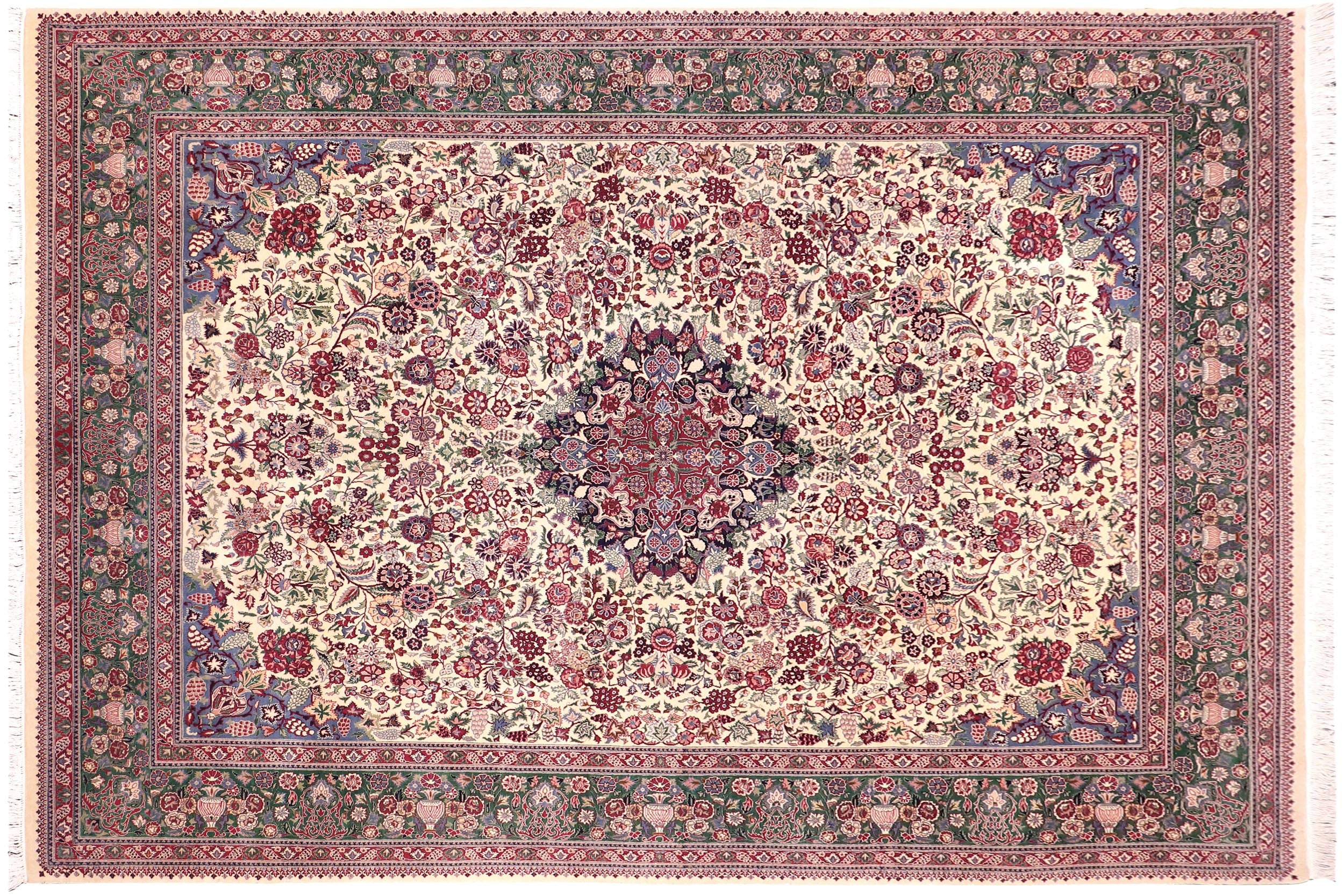 handmade Traditional Barsat Ivory Green Hand Knotted RECTANGLE 100% WOOL area rug 9x12