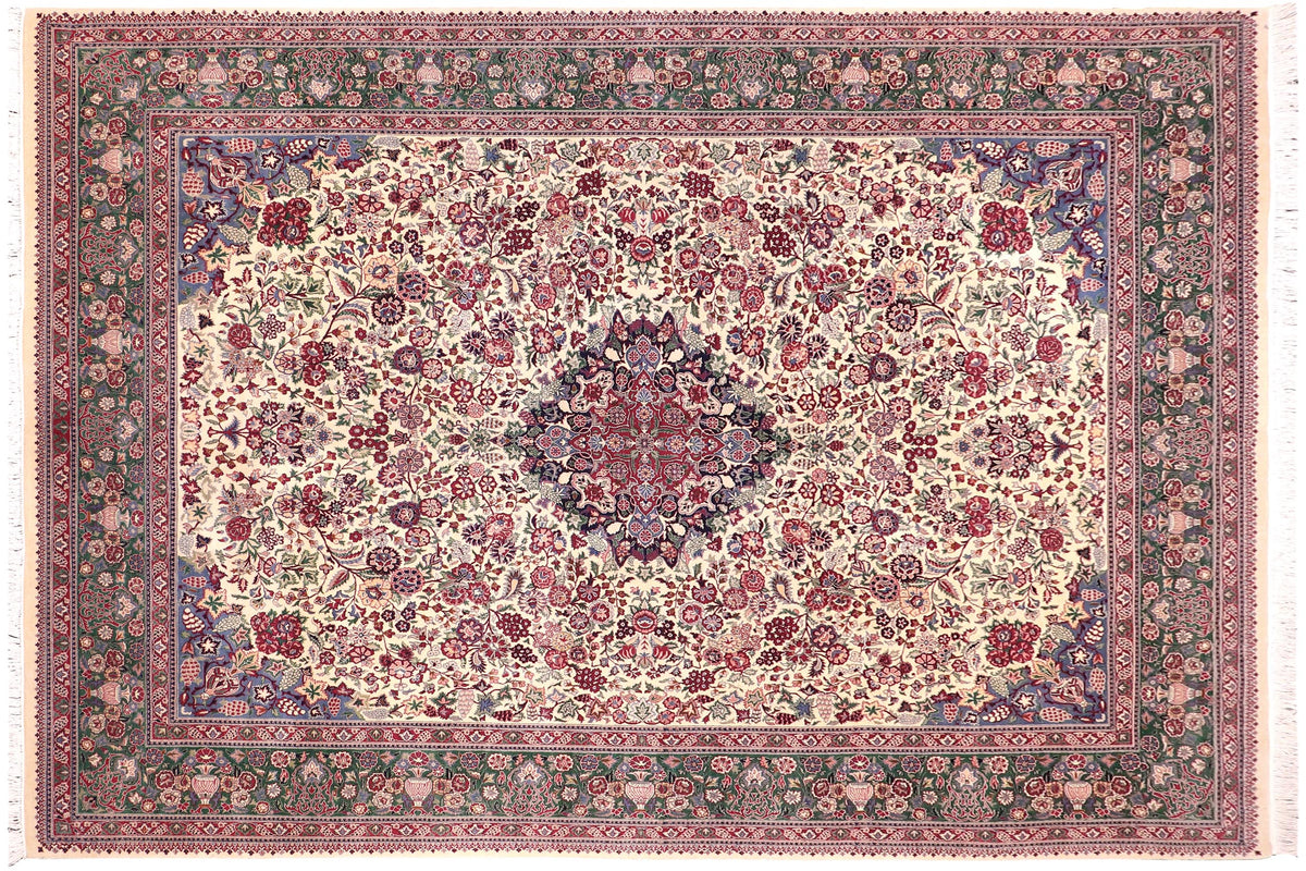 handmade Traditional Barsat Ivory Green Hand Knotted RECTANGLE 100% WOOL area rug 9x12