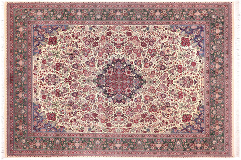 handmade Traditional Barsat Ivory Green Hand Knotted RECTANGLE 100% WOOL area rug 9x12